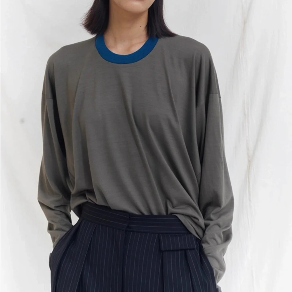 CHICJOC Women Oversized Merino Wool Sweater 100% Australian fine wool grey sz 36
